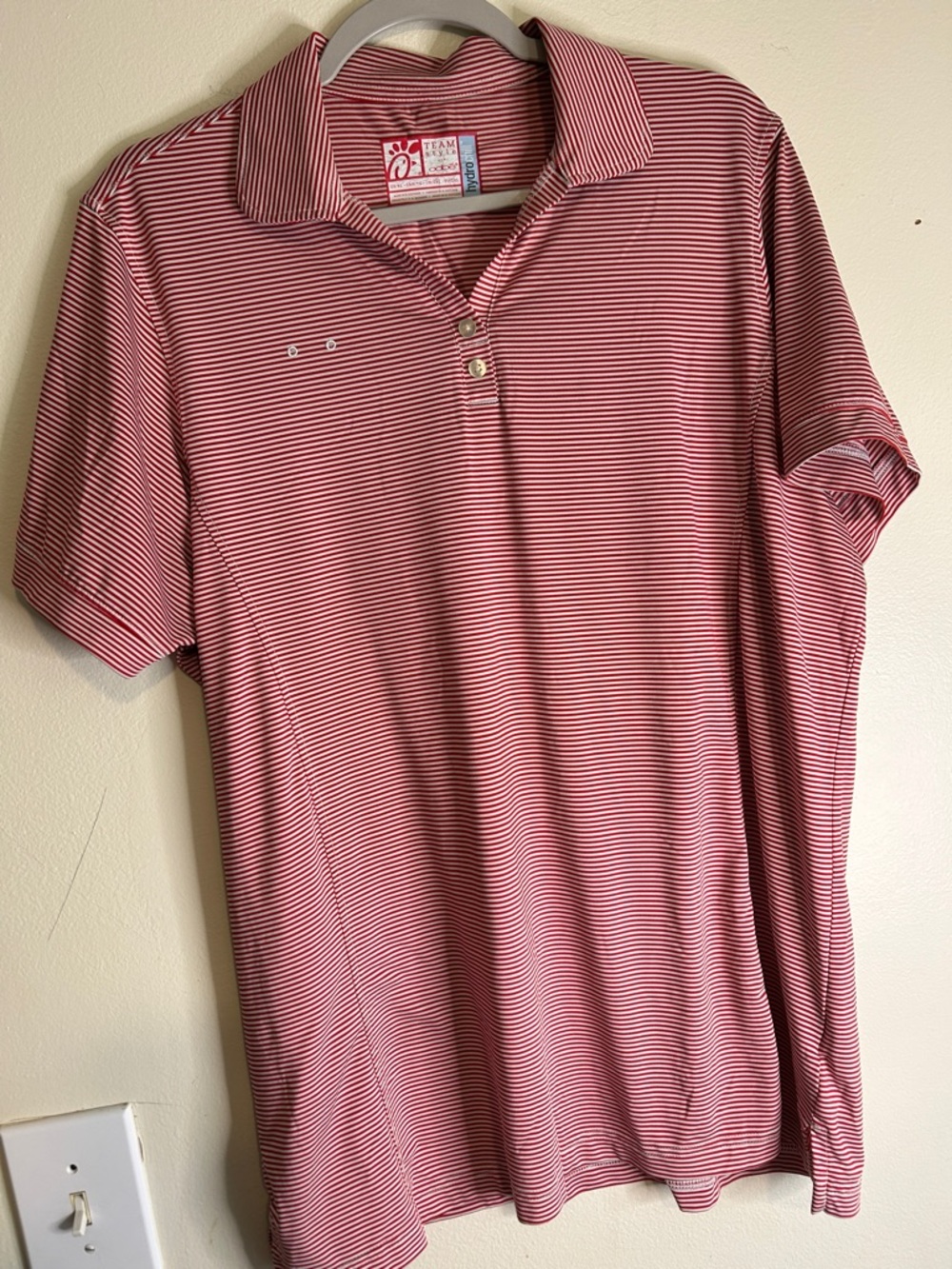 Chick-fil-A Men’s Red & White Striped Performance Polo